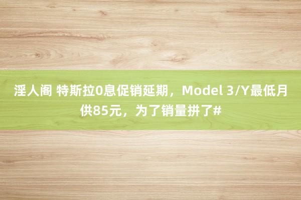 淫人阁 特斯拉0息促销延期，Model 3/Y最低月供85元，为了销量拼了#