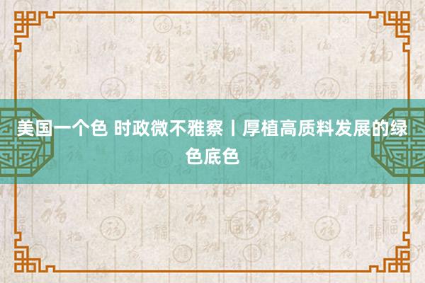 美国一个色 时政微不雅察丨厚植高质料发展的绿色底色